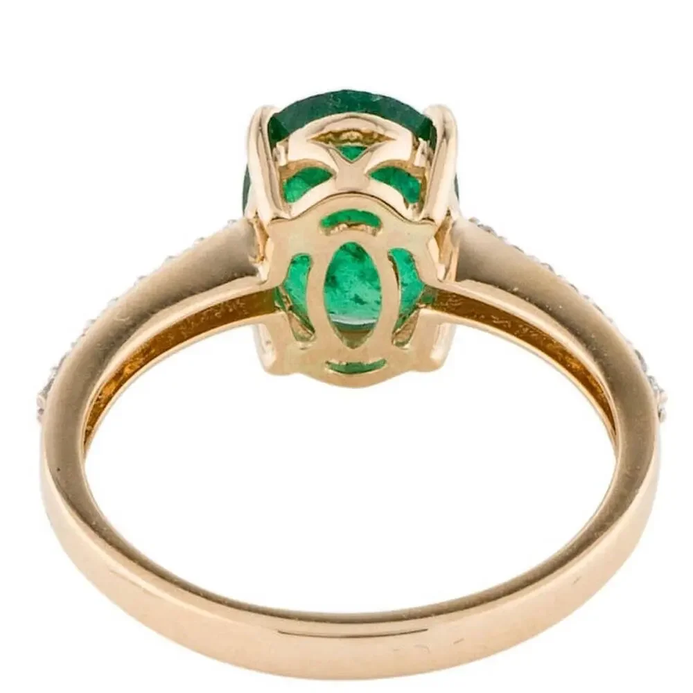 14K Yellow Gold 1.27ct Oval Emerald & 0.12 ct Diamond Cocktail Ring Size: 7 New